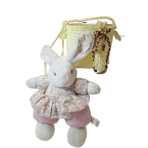 Hand Crafted hand knit crochet Easter basket & Bunny Yellow Pink Handmade toys